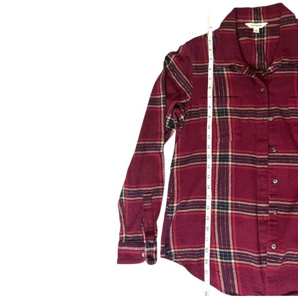Lucky Brand Womens Burgundy Plaid Metallic Long Sleeve Flannel Shirt Size M - Picture 5 of 7